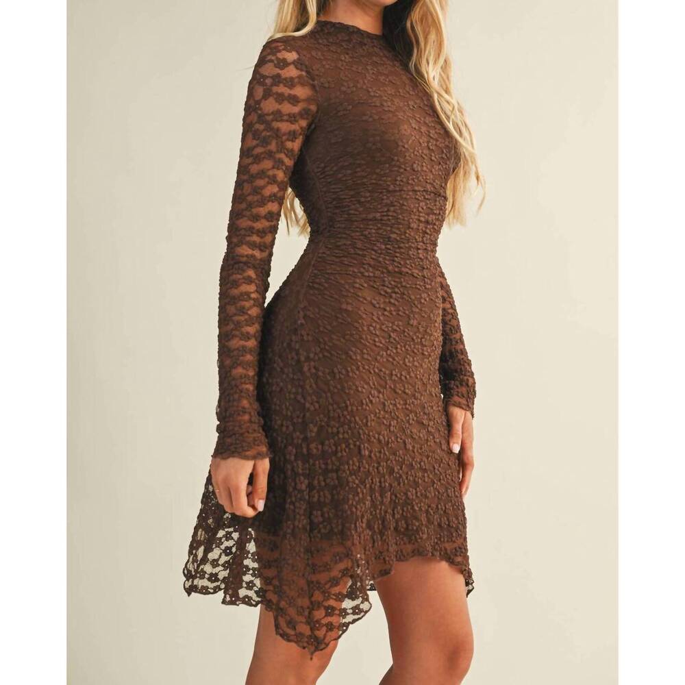 NEW MUSTARD SEED tessa lace long sleeve dress in brown - Picture 3 of 5